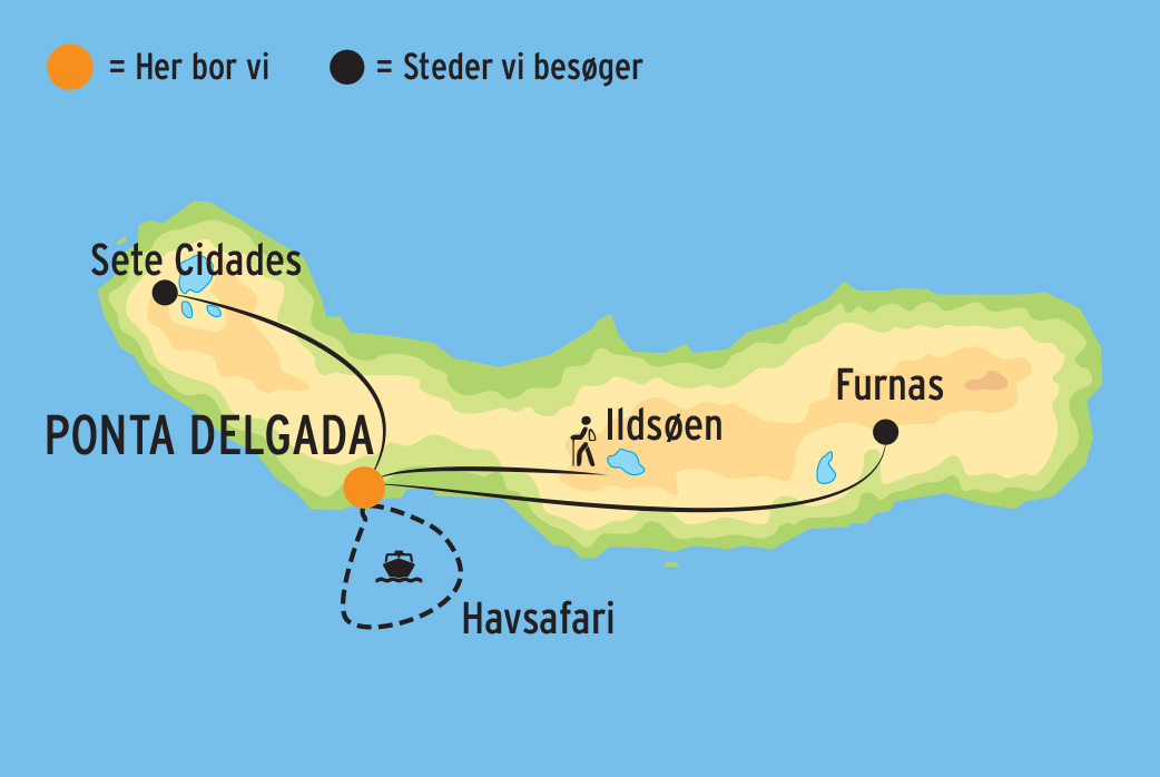 Kort over jeres rejse på Azorerne